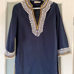 Tory Burch navy embroidered tunic